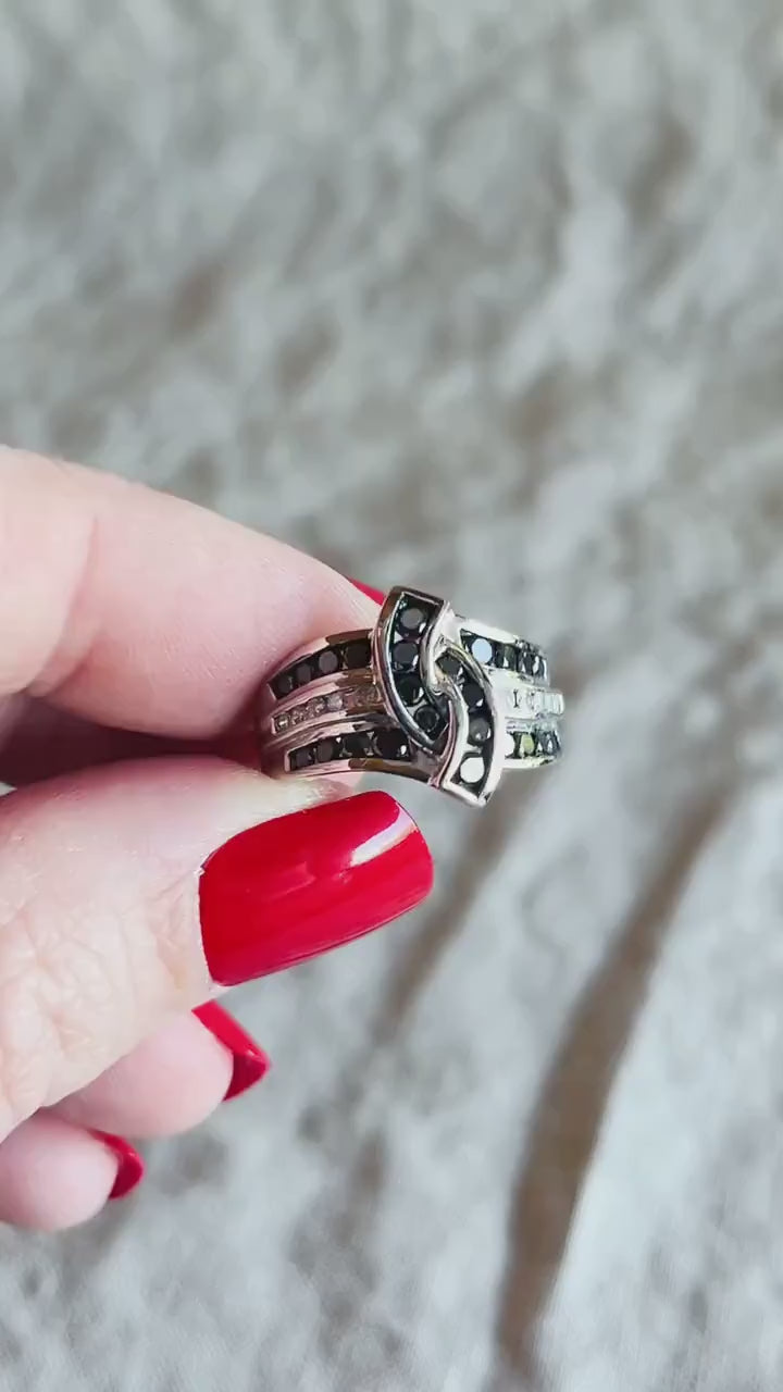 Vintage Black and White Diamond Ring in 10k White Gold