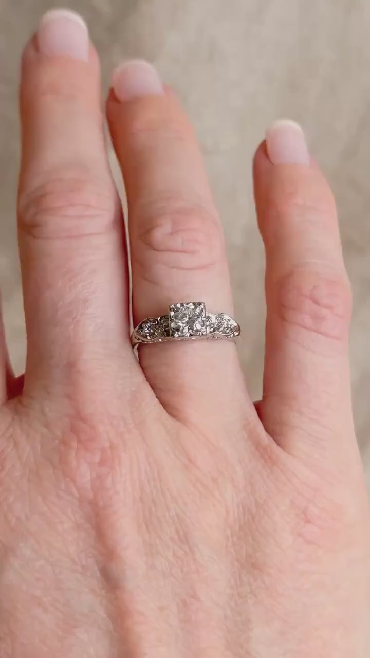 Vintage 1950s Diamond Engagement Ring in 14k White Gold