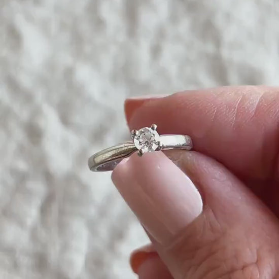 Vintage Diamond Engagement Ring, Round Cut, 14k White Gold, 1990s Solitaire Prong Setting