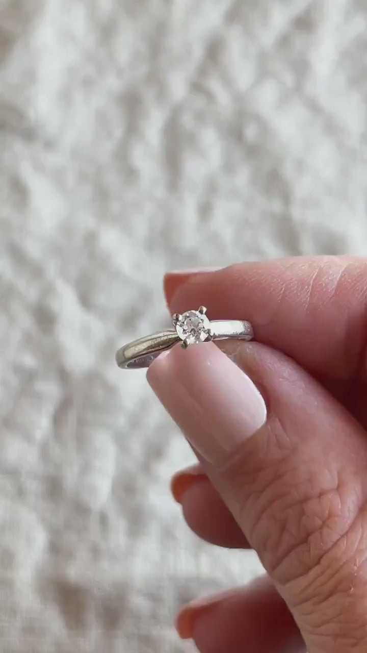 Vintage Diamond Engagement Ring, Round Cut, 14k White Gold, 1990s Solitaire Prong Setting