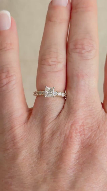 Vintage Princess Cut Diamond Engagement Ring, Prong Set 14k Gold, Classic Bridal Ring