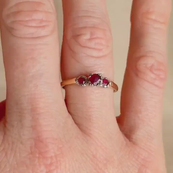 Vintage 1950s Art Deco Ruby Ring, 14k Gold