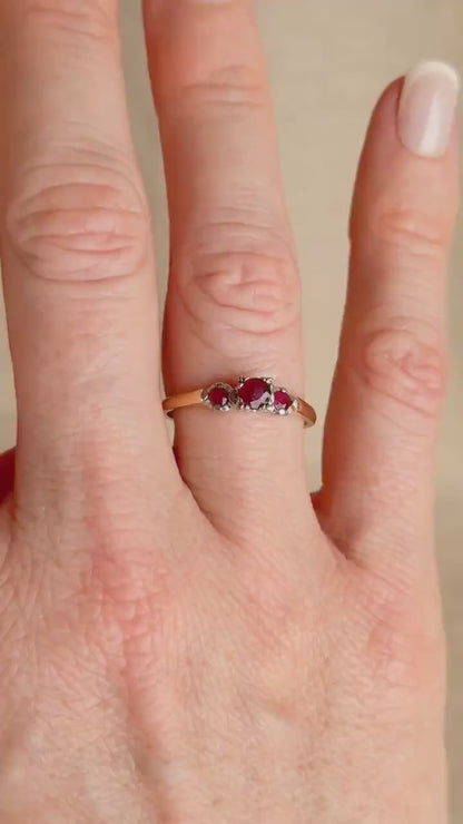 Vintage 1950s Art Deco Ruby Ring, 14k Gold