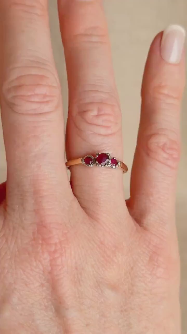 Vintage 1950s Art Deco Ruby Ring, 14k Gold