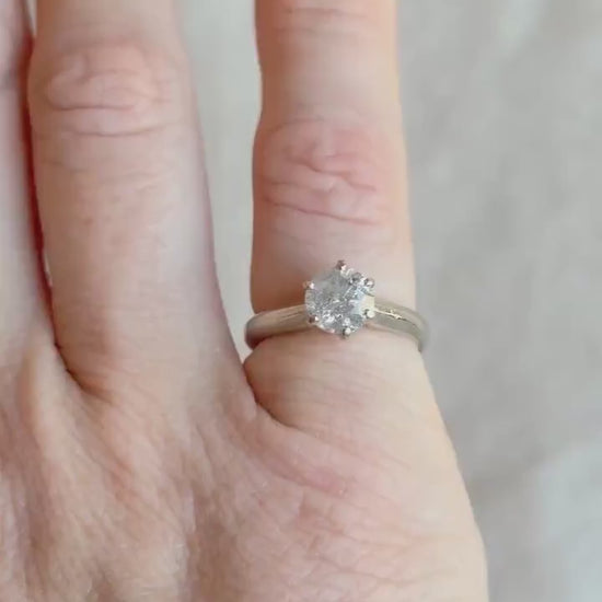 Vintage Diamond Solitaire Engagement Ring in 14k White Gold