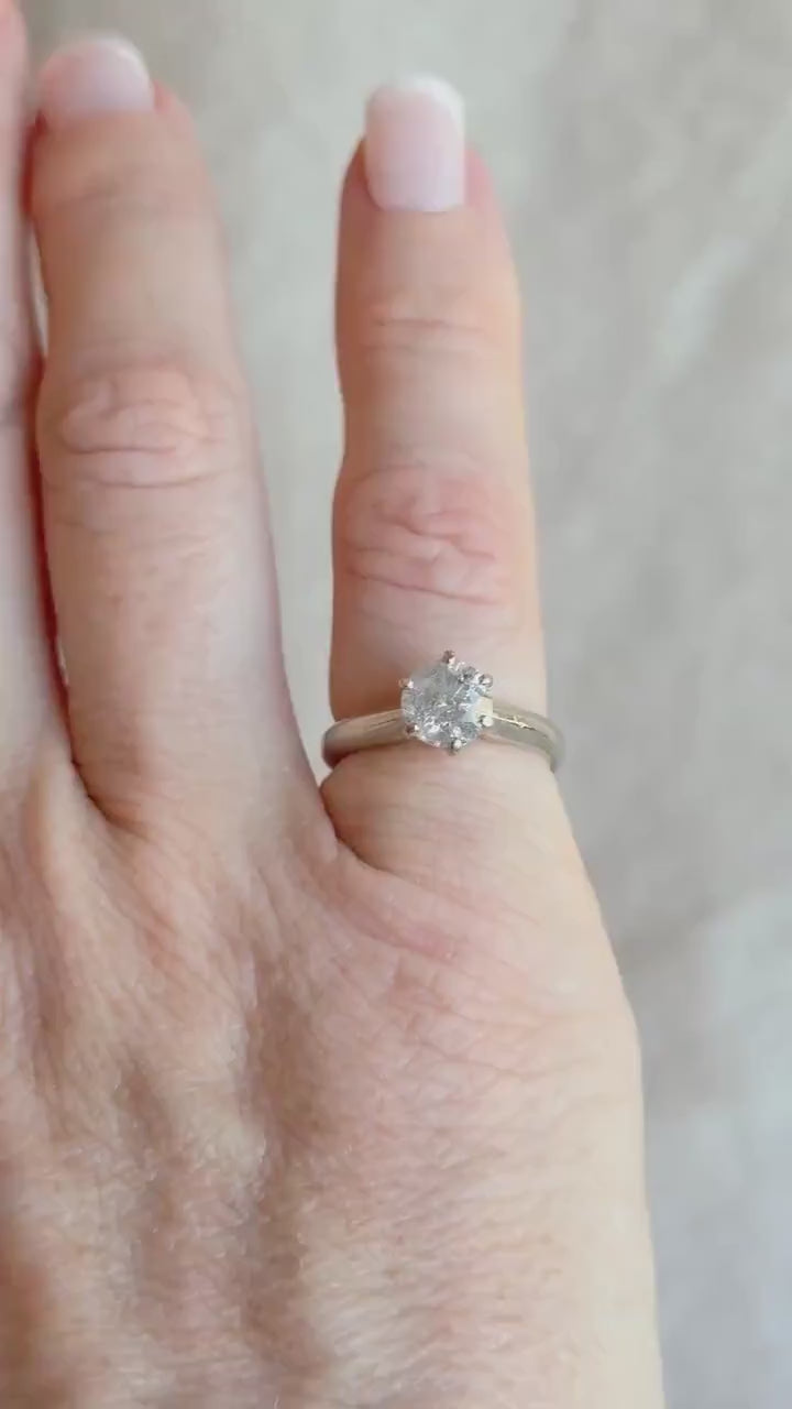 Vintage Diamond Solitaire Engagement Ring in 14k White Gold