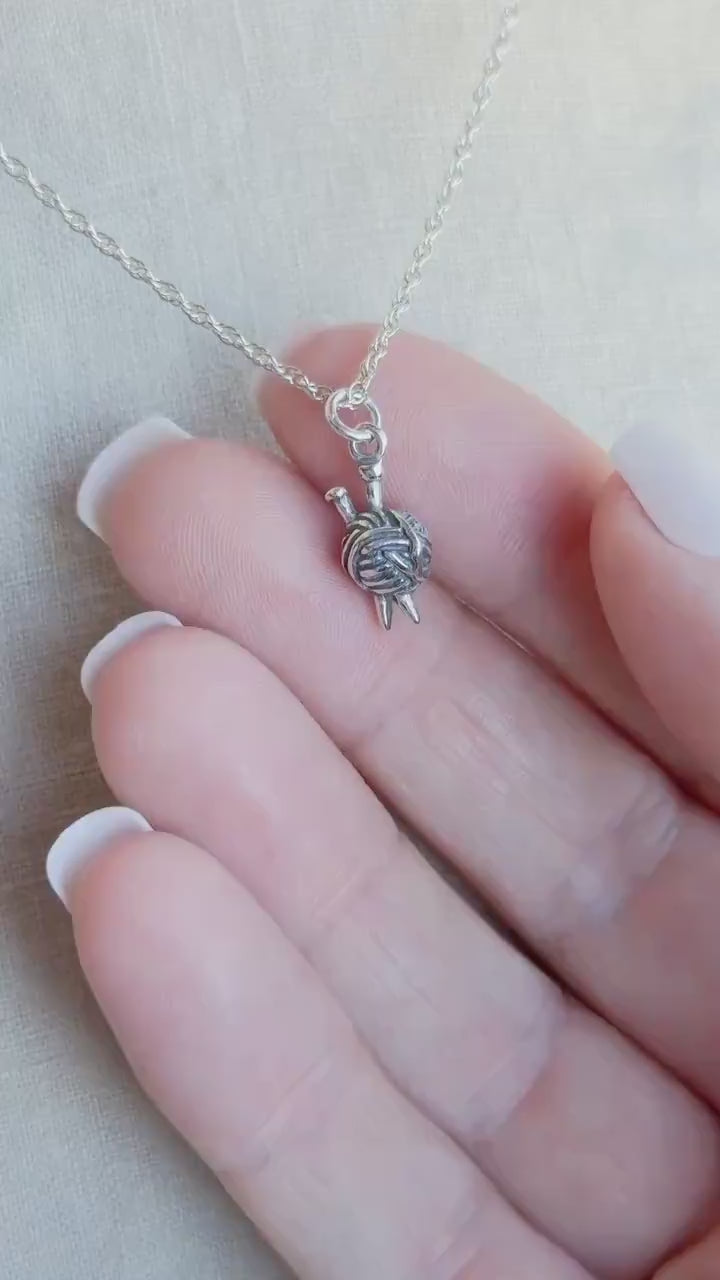 Sterling Silver Knitting Yarn Charm Pendant, Crafting Themed Minimalist Jewelry, Gift for Her