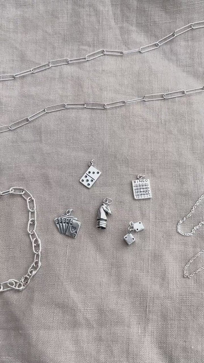Sterling Silver Bingo Charm Pendant, Game Themed Minimalist Jewelry, Gift for Her