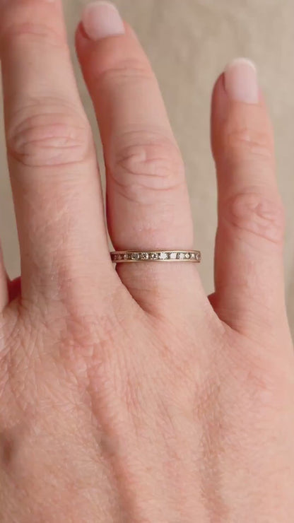 Vintage Diamond Wedding Band, 14k Gold, Round Cut Channel Set Minimalist Ring, Stacking Band