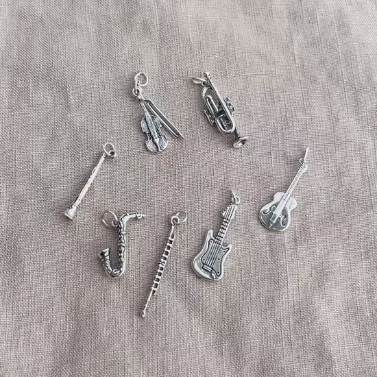 Sterling Silver Electric Guitar Charm Pendant, Music Themed Minimalist Jewelry, Gift for Her