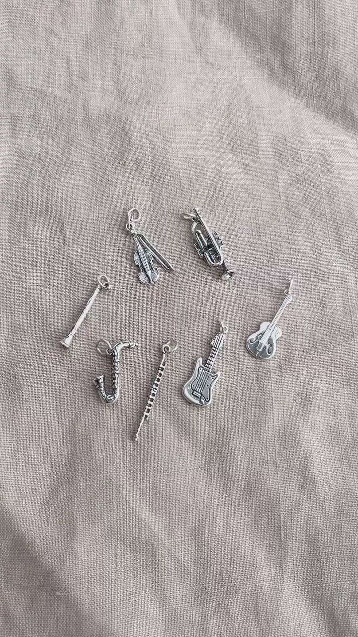 Sterling Silver Electric Guitar Charm Pendant, Music Themed Minimalist Jewelry, Gift for Her