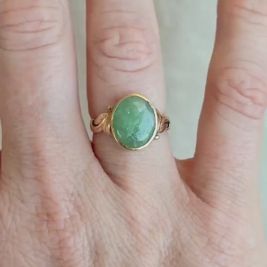 Vintage Jade Ring, 14k Gold, Oval Cut Jadeite Statement Ring, Filigree Bezel Jewelry