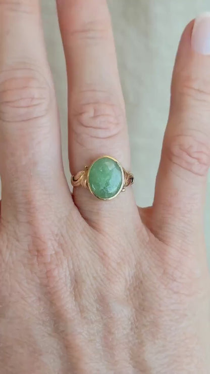 Vintage Jade Ring, 14k Gold, Oval Cut Jadeite Statement Ring, Filigree Bezel Jewelry