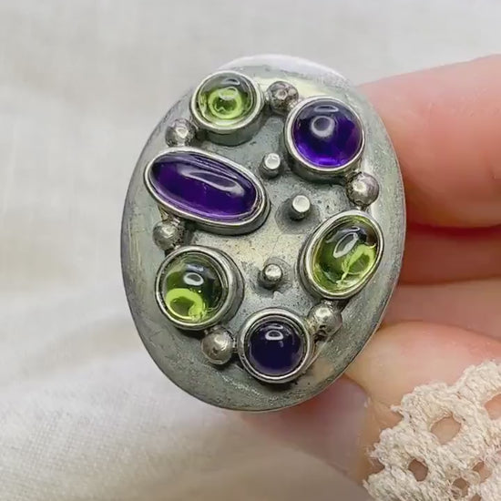 Vintage Amethyst Prasiolite Sterling Silver Cluster Ring, Jay King Jewelry