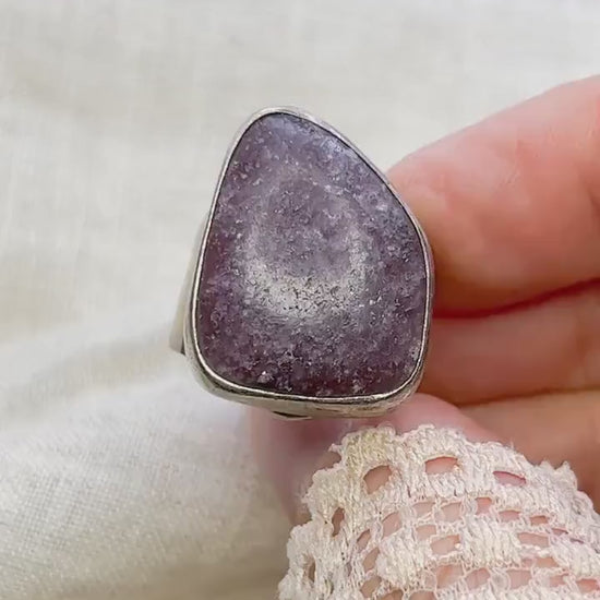 Vintage Sugilite Geometric Wrap Gemstone Ring in Sterling Silver