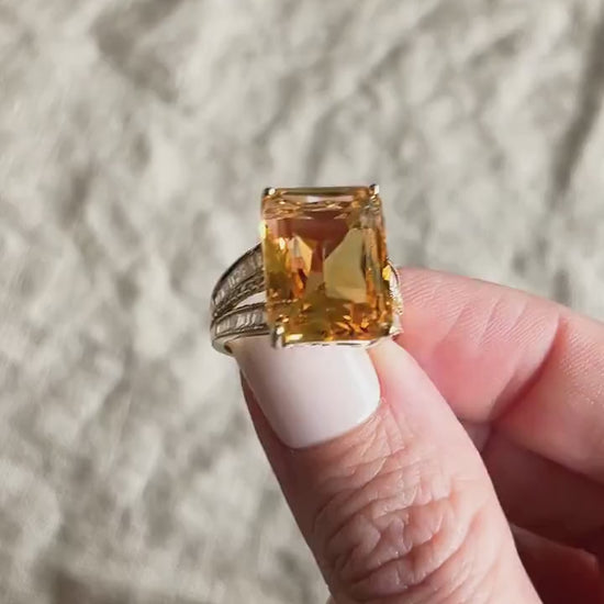 Vintage Citrine Gemstone Cocktail Ring in 14k Gold