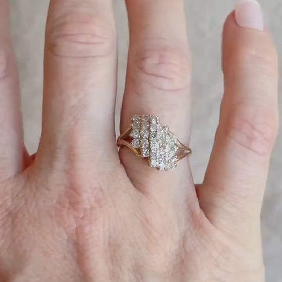 Vintage Diamond Engagement Ring, Round Cut, 14k Gold, 1970s Cluster Prong Set Design