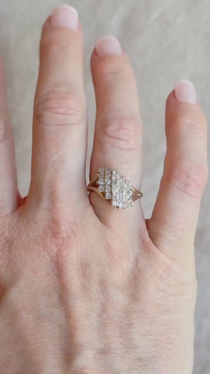 Vintage Diamond Engagement Ring, Round Cut, 14k Gold, 1970s Cluster Prong Set Design