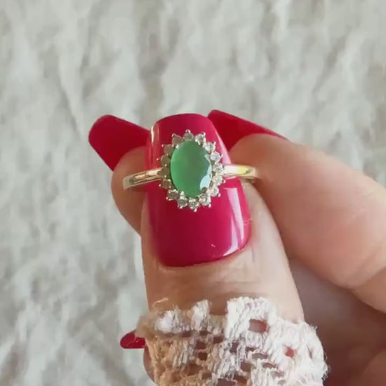 Vintage Emerald and Diamond Halo Ring in 10k Gold