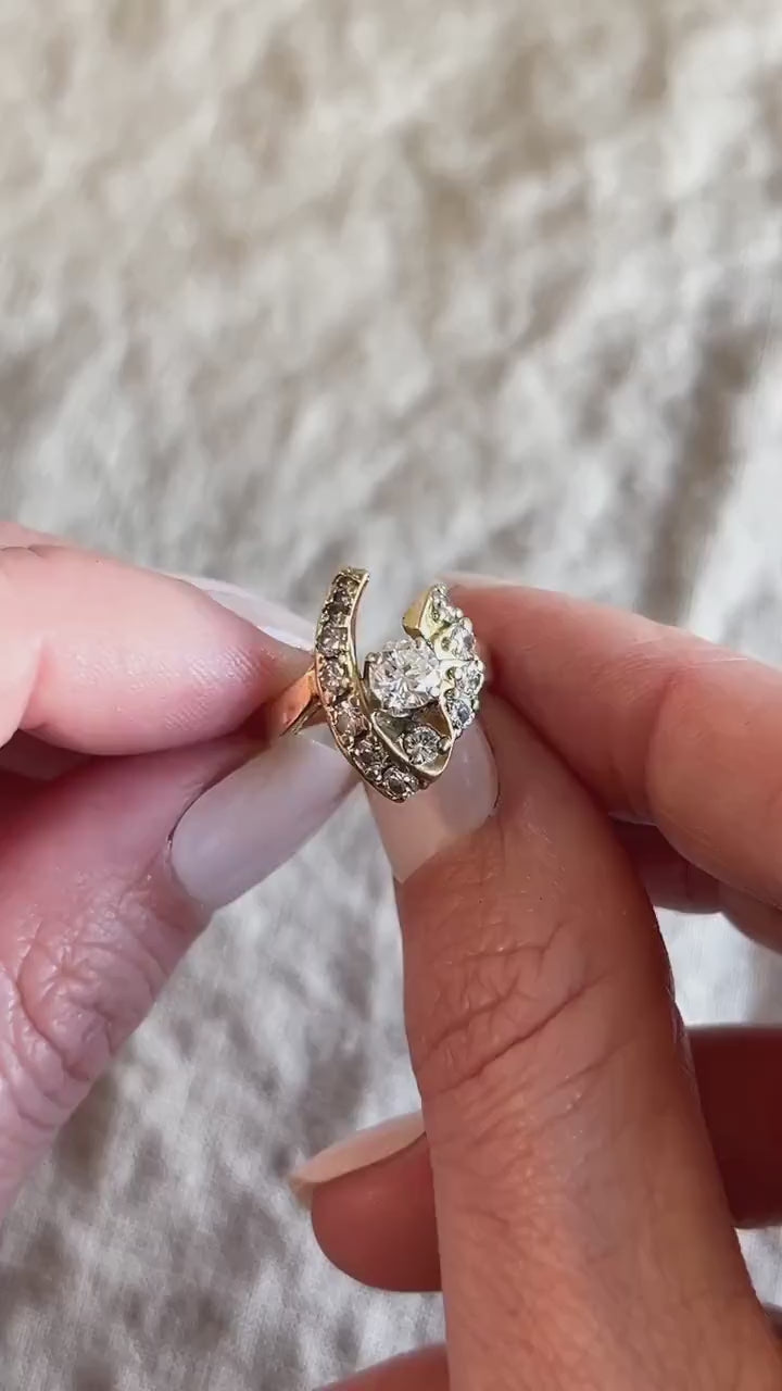 Vintage Diamond V Halo Engagement Ring in 14k Gold