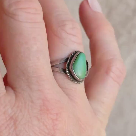 Vintage Sterling Silver Green Turquoise Teardrop Ring, Boho Statement Jewelry