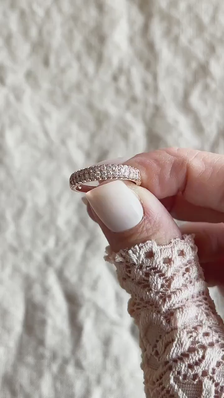 Vintage 2000s Diamond Pave Wedding Band, 14k Rose Gold
