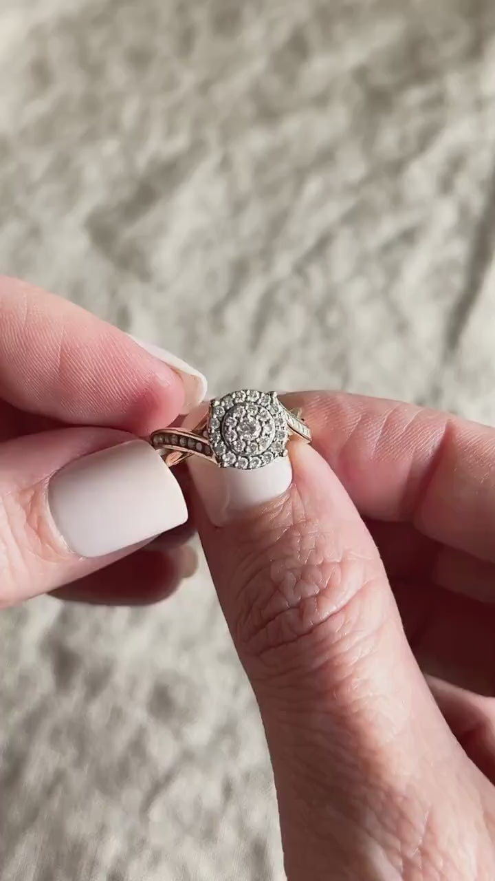 Vintage Diamond Halo Engagement Ring in 10k Gold