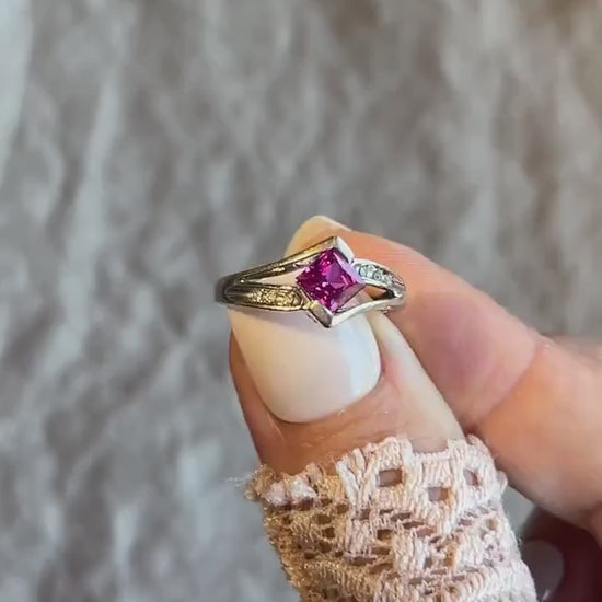 Vintage Pink Sapphire Gemstone Ring in 10k White Gold