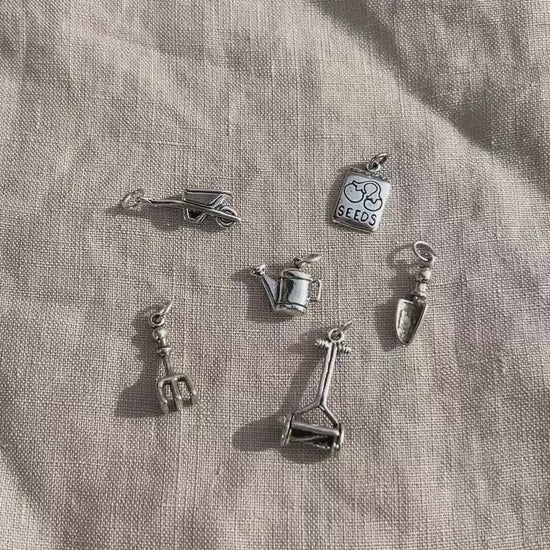 Sterling Silver Garden Rake Charm Pendant, Gardening Themed Minimalist Jewelry, Gift for Her
