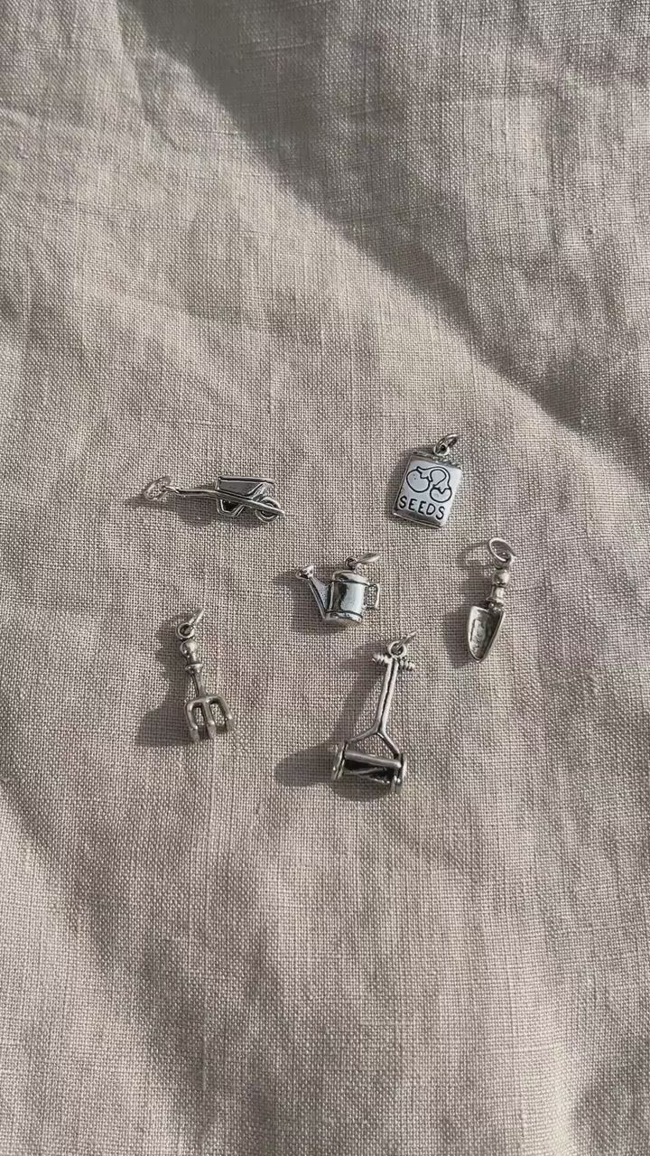 Sterling Silver Garden Rake Charm Pendant, Gardening Themed Minimalist Jewelry, Gift for Her