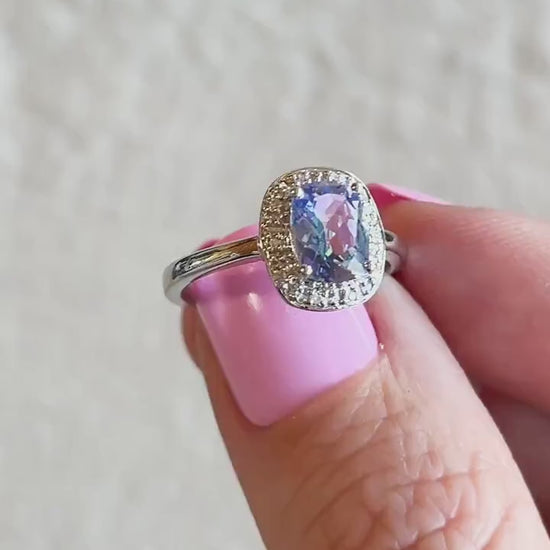 Vintage Mystic Topaz Gemstone Halo Ring in 14k White Gold