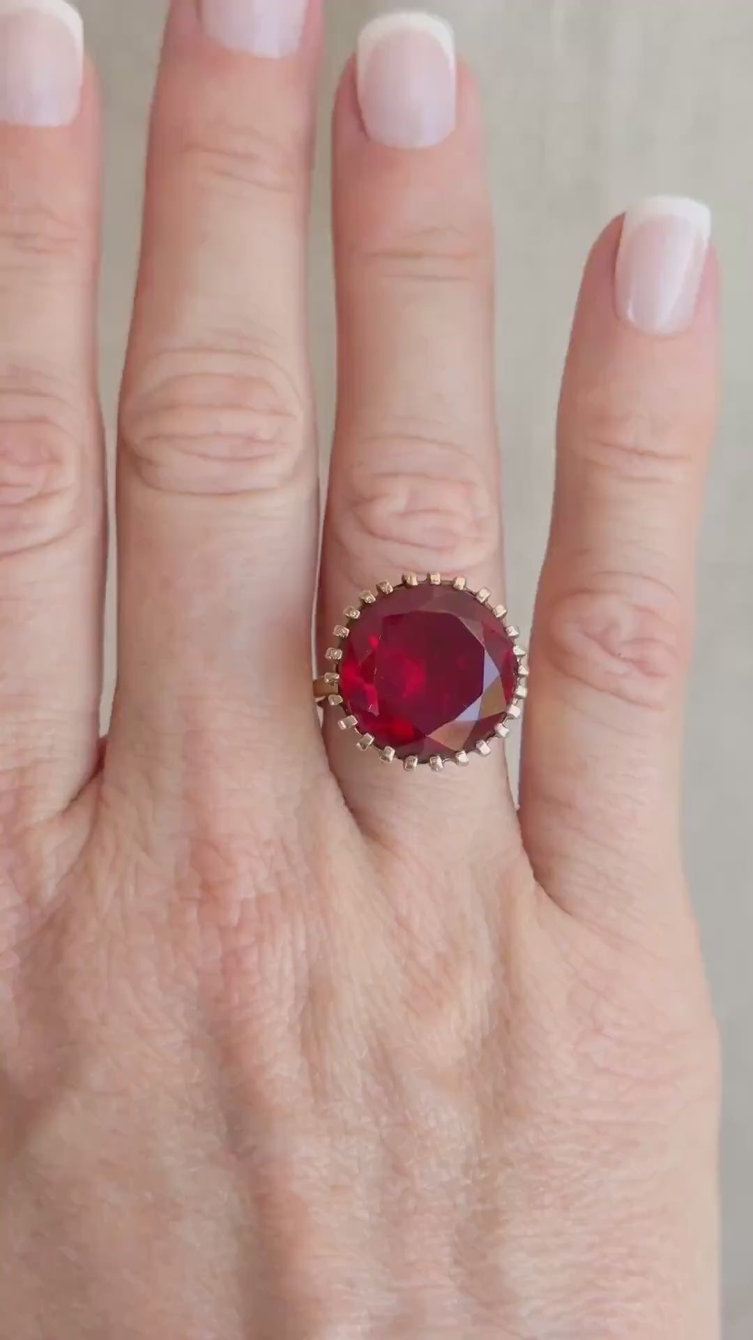 Vintage Ruby Ring, 10k Gold, Round Cut Large Solitaire Statement Ring, 1970s Bold Jewelry