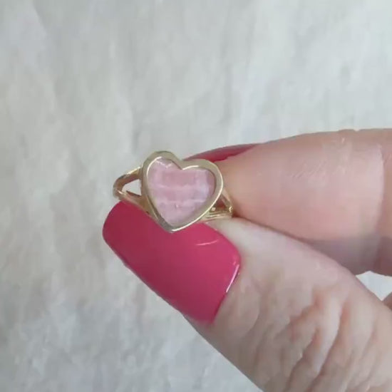 Vintage Rhodochrosite Ring, 18k Gold, Heart Shaped Statement Ring, 1990s Bold Jewelry