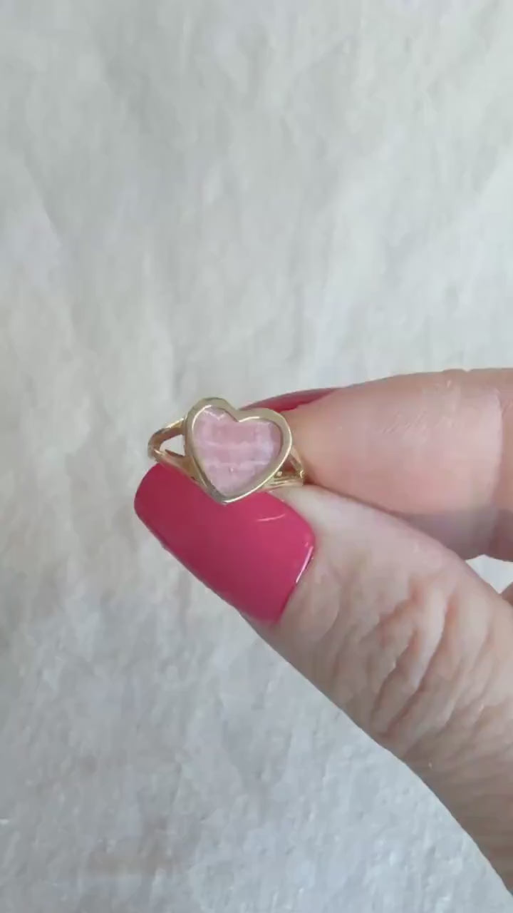 Vintage Rhodochrosite Ring, 18k Gold, Heart Shaped Statement Ring, 1990s Bold Jewelry