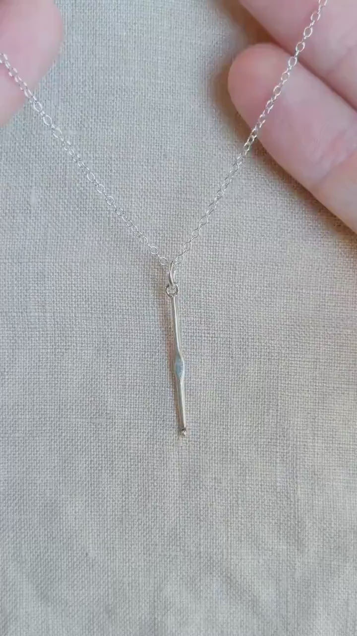 Sterling Silver Crochet Hook Crafting Charm Necklace, Minimal Layering Jewelry, Gift for Her