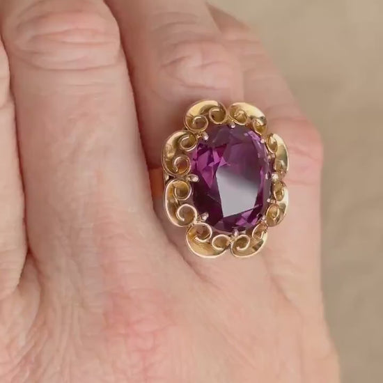 Vintage 1930s Oval Cut Purple Sapphire Ring, 14k Gold