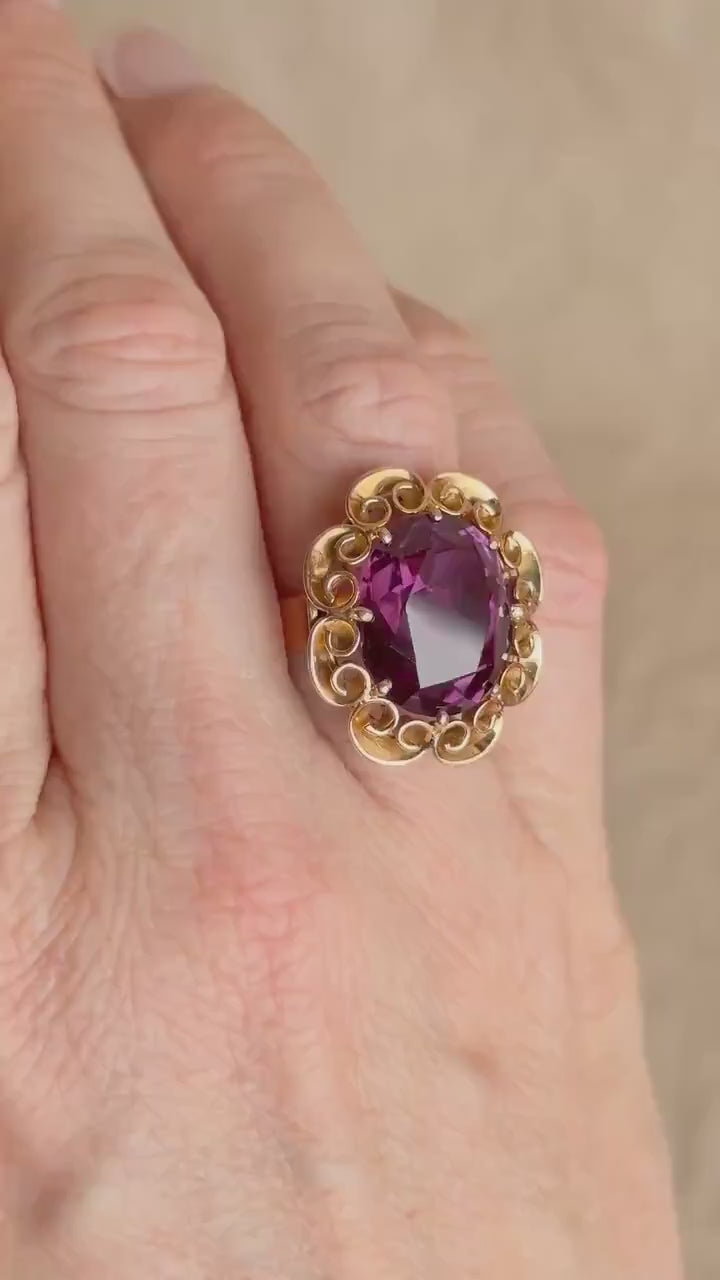 Vintage 1930s Oval Cut Purple Sapphire Ring, 14k Gold