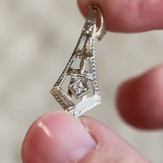 Vintage Diamond Pendant in 10k White Gold