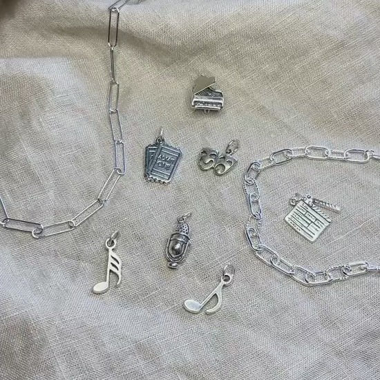 Microphone Charm Pendant in Solid Sterling Silver