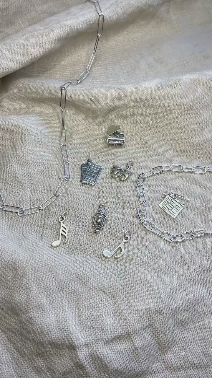 Microphone Charm Pendant in Solid Sterling Silver