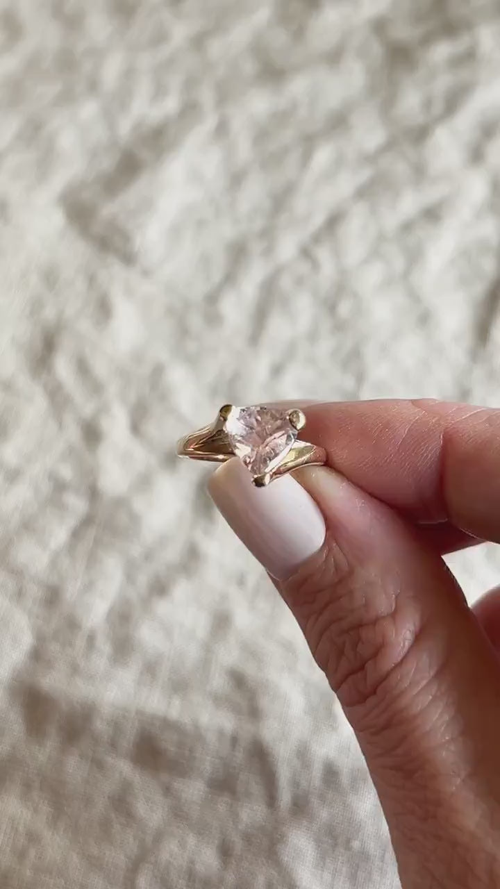 Vintage Rose Quartz Trillion Gemstone Ring in 14k Gold