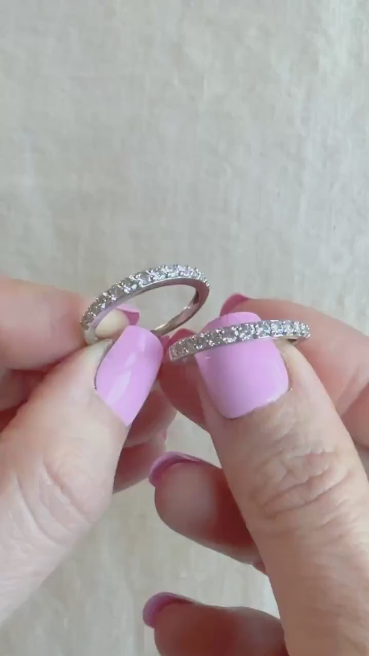 Vintage 1990s Diamond Wedding Band, 14K White Gold, Classic Straight Band, Prong Set Diamonds