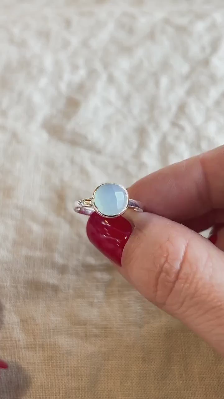 Blue Chalcedony Gemstone Ring in Sterling Silver - Timeless