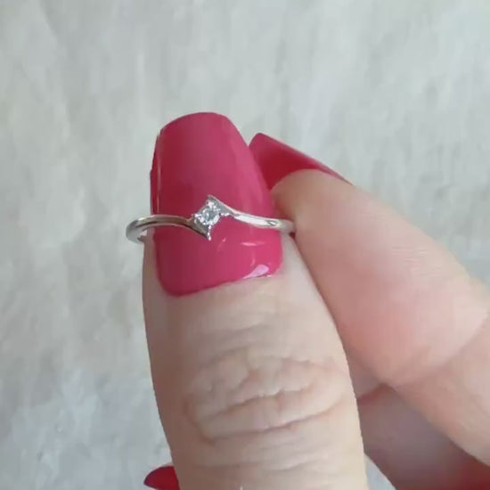 Vintage Diamond Engagement Ring, Round Cut, 14k White Gold, 1990s Solitaire Swirl Design