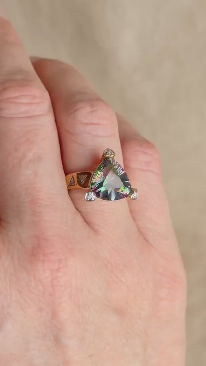 Vintage 1990s Mystic Topaz & Diamond Ring, 10k Gold