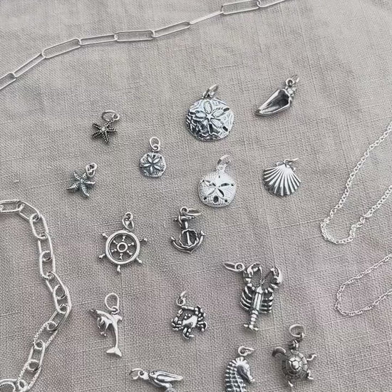 Sterling Silver Sea Turtle Charm Pendant, Ocean Themed Minimalist Jewelry, Gift for Her