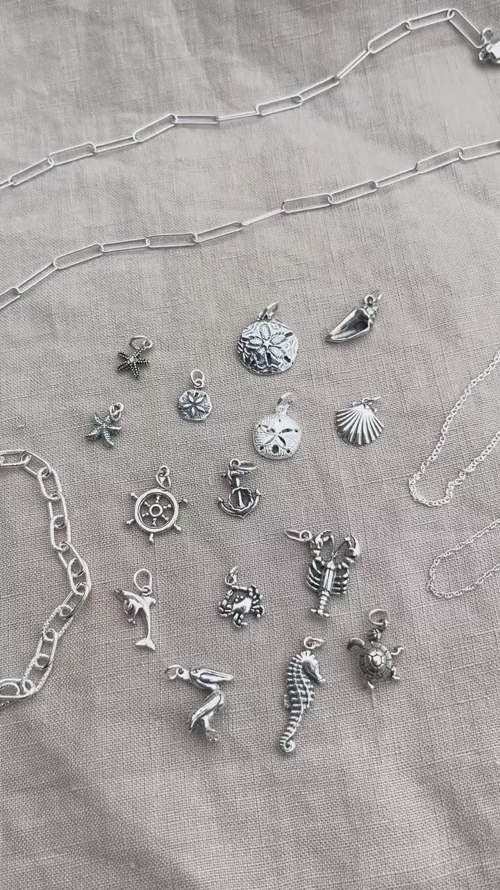 Sterling Silver Sea Turtle Charm Pendant, Ocean Themed Minimalist Jewelry, Gift for Her