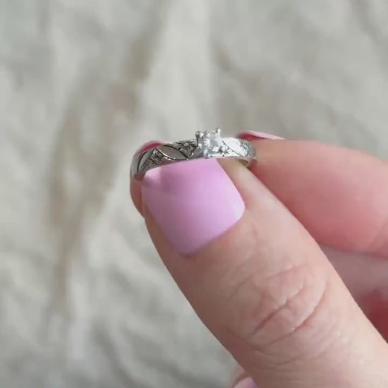 Vintage 1960s Floral Diamond Engagement Ring, 14k White Gold