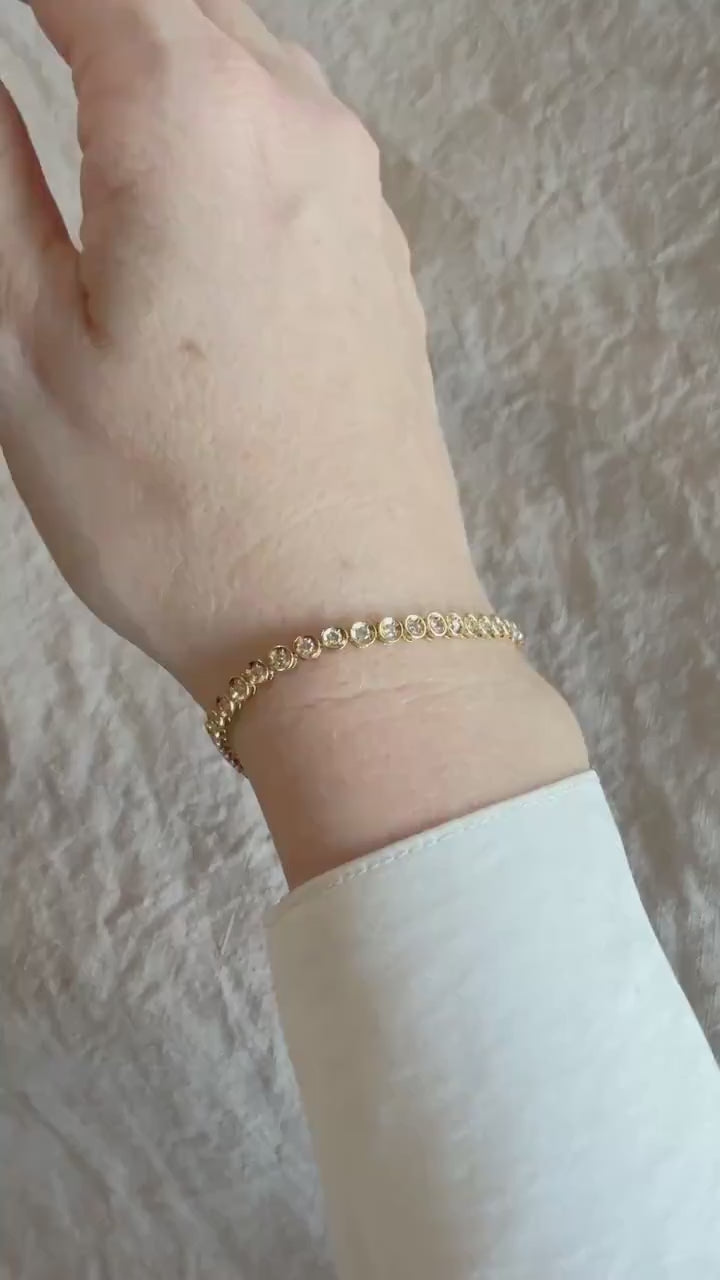 Vintage Diamond Tennis Bracelet, Round Cut, 18k Gold, 1990s Prong Enhancer Link Bracelet