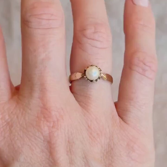 Vintage 1950s Pearl Solitaire Ring, 14k Gold
